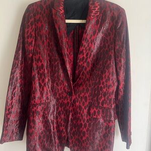 Red Leopard Print Women's Blazer